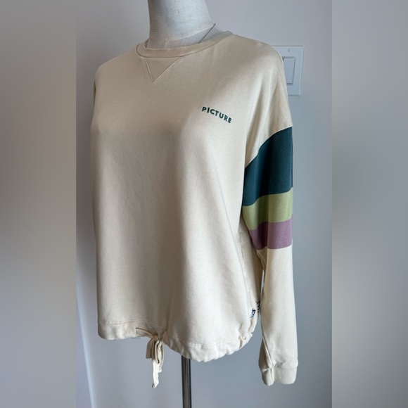 Picture - Woman’s Cream Crewneck Sweater with Colorful Stripes - Picture 2 of 11